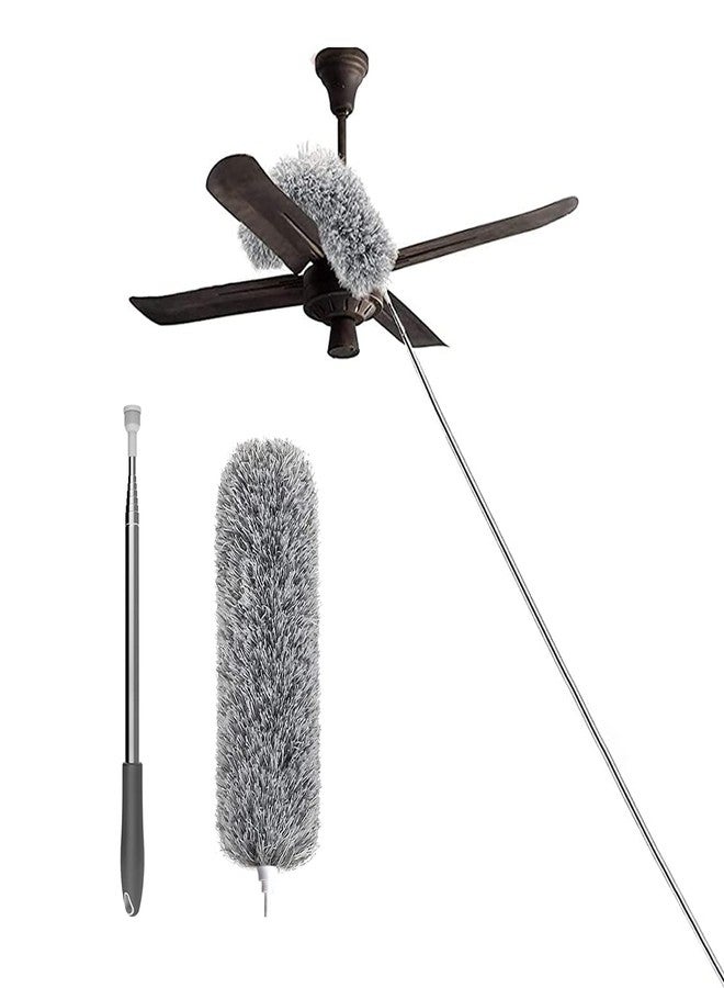 الكبريت منفضة غبار السقف من الألياف الدقيقة ذات المقبض الطويل من سلفار، مزودة بعصا قابلة للتمديد من 30 إلى 100 بوصة وفرشاة رأس مرنة مضادة للخدش لتنظيف خيوط العنكبوت العالية وعصي مراوح السقف العالية. - Image 1